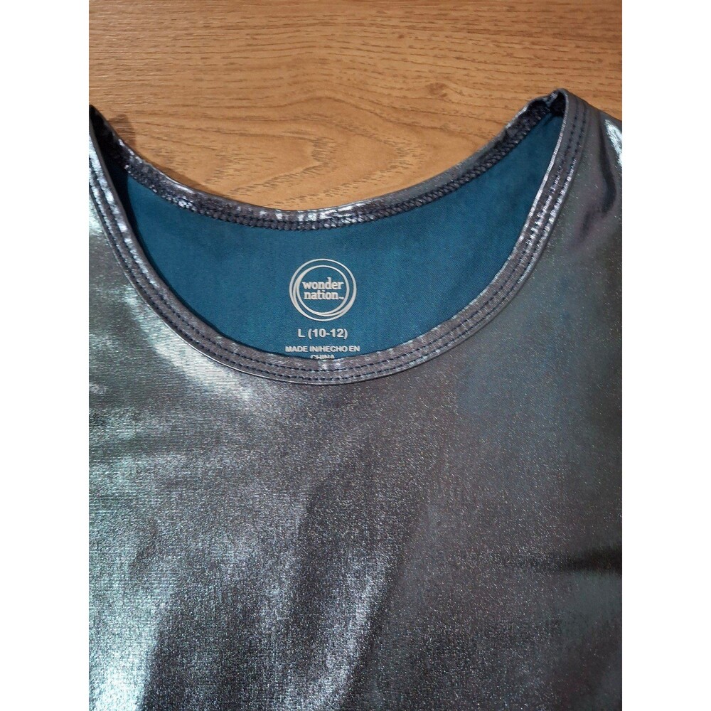 Wonder Nation Girls Metallic Knit Puff Sleeve Dress, Girl's Large 10-12 - Picture 3 of 5